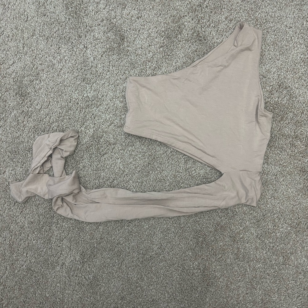 Tan cropped tank with side tie